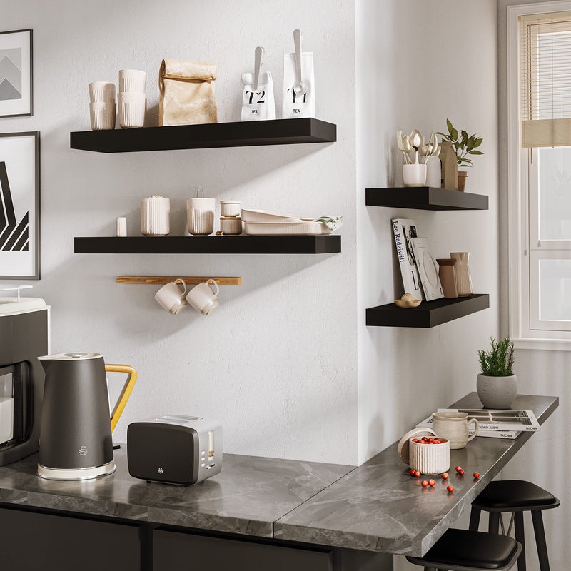 BAMEOS Floating Shelf,Wall Shelf,Decor Wall Mounted Shelves,Hanging Shelf Set L24xW6 for Bathroom Kitchen Living,Kitchen,Room Bedroom Storage,Black - Image 5